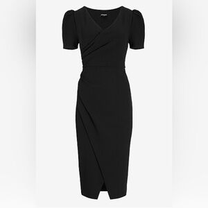 Express NWT Puff Sleeve Wrap Front Sheath Dress, black, size small